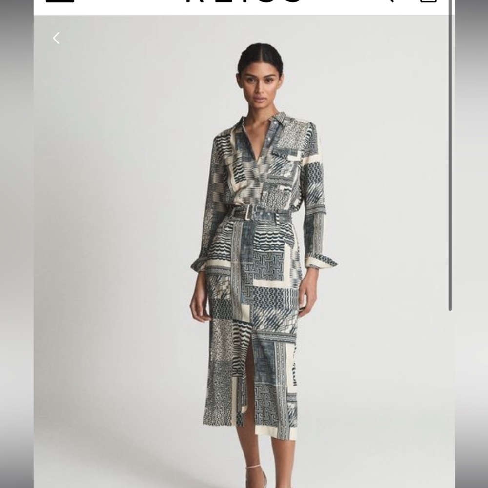 REISS KIRBY DITSY FITTED MIDI DRESS